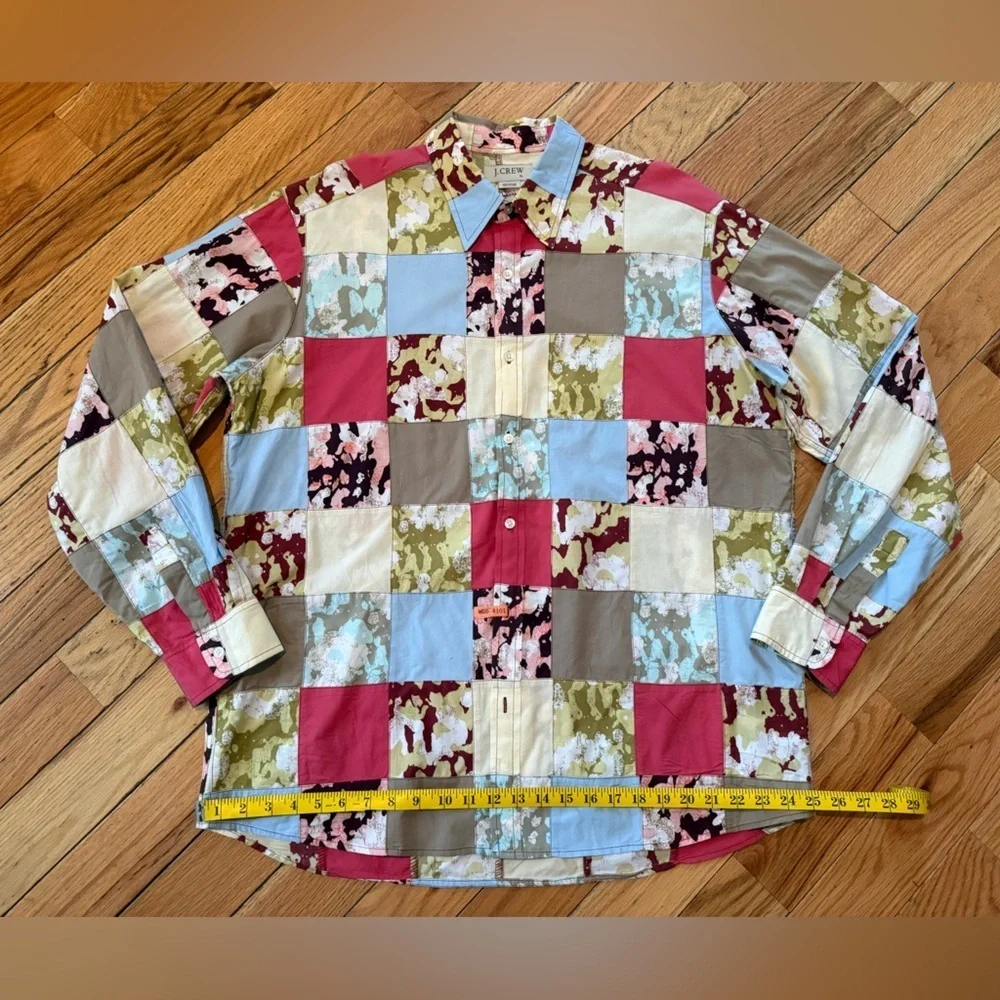 J. Crew Allover Patchwork Button Down Casual Preppy Colorful Men’s Shirt Size XL